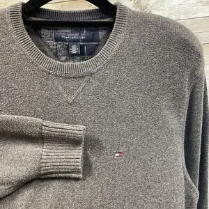 Tommy Hilfiger Mens L Sweater Crew Neck Dark‎ Gray Pullover Logo Preppy Timeless